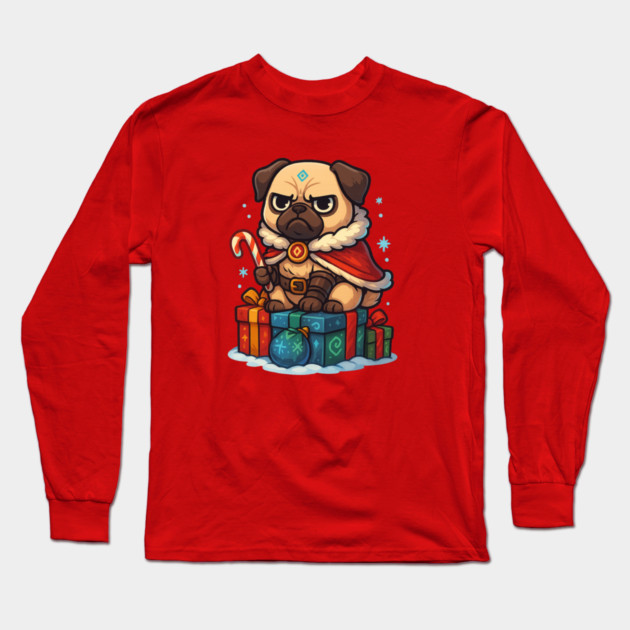 Grumpy Pug Christmas Sorcerer Long Sleeve T-Shirt by Anne Lee