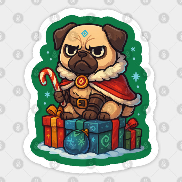 Grumpy Pug Christmas Sorcerer Sticker by Anne Lee
