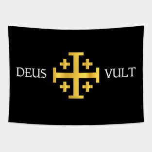 Deus Vult Jerusalem Cross Catholic Faith Tapestry