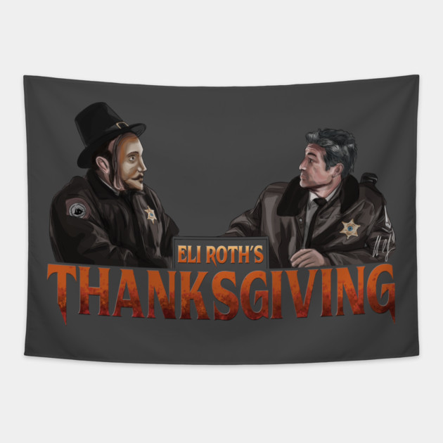 Thanksgiving: Sheriff and the Pilgrim Mask Tapestry by 51Deesigns