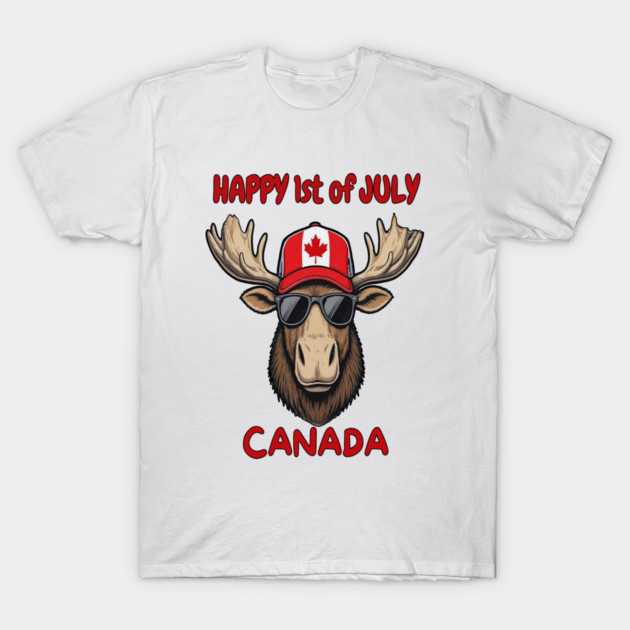 Happy 1st of July Canada Day Celebration Moose T-Shirt by Art2Wear