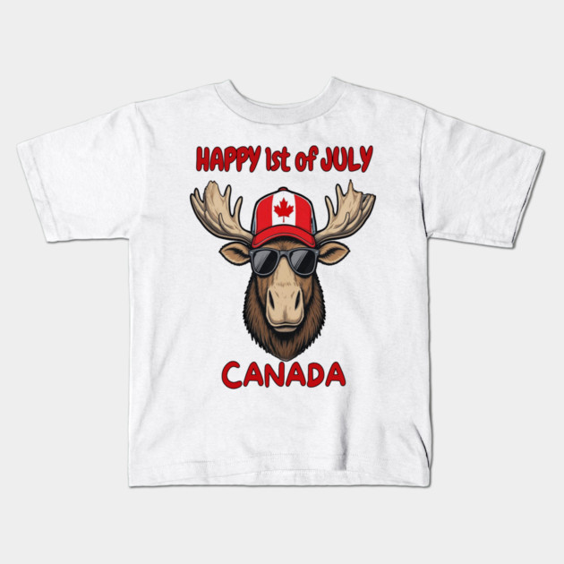 Happy 1st of July Canada Day Celebration Moose Kids T-Shirt by Art2Wear