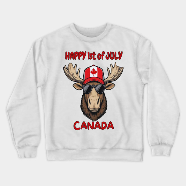 Happy 1st of July Canada Day Celebration Moose Crewneck Sweatshirt by Art2Wear