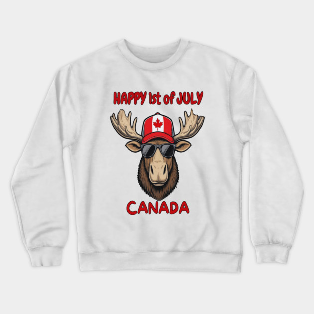 Happy 1st of July Canada Day Celebration Moose Crewneck Sweatshirt by Art2Wear