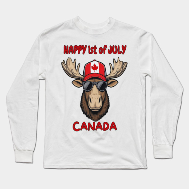 Happy 1st of July Canada Day Celebration Moose Long Sleeve T-Shirt by Art2Wear