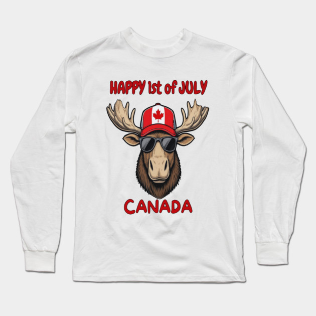 Happy 1st of July Canada Day Celebration Moose Long Sleeve T-Shirt by Art2Wear