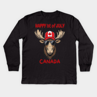 Happy 1st of July Canada Day Celebration Moose Kids Long Sleeve T-Shirt