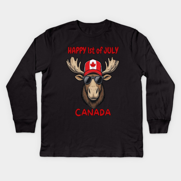 Happy 1st of July Canada Day Celebration Moose Kids Long Sleeve T-Shirt by Art2Wear
