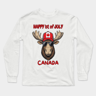 Happy 1st of July Canada Day Celebration Moose Long Sleeve T-Shirt