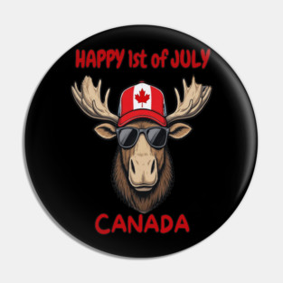 Happy 1st of July Canada Day Celebration Moose Pin