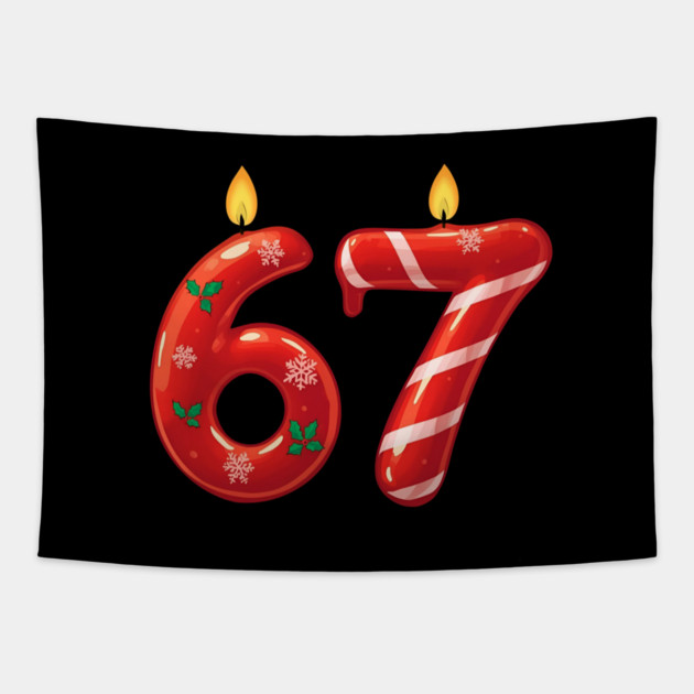 67 Christmas Candles and Candy Holiday (6,7) Six Seve Meme Tapestry by shirtlux