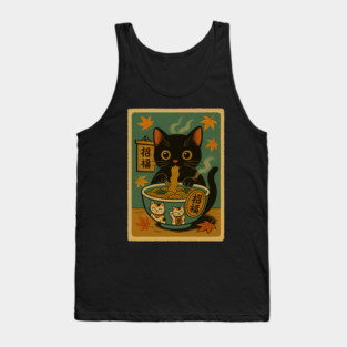 Black Cat Ramen Lucky Maneki Bowl Japanese Vintage Style Art Tank Top