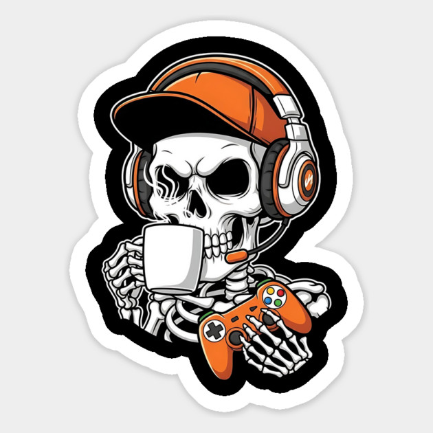 ☕Coffee, Gaming, Repeat - Hardcore Gamer Skeleton Magnet by UrbanLifeApparel