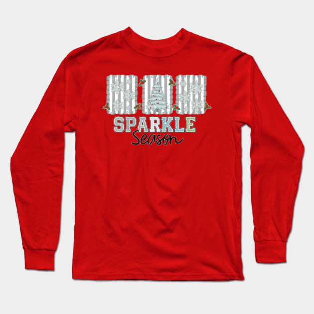 Sparkle Season Christmas Tree & Snowflake Design Long Sleeve T-Shirt by Kathy Hawke
