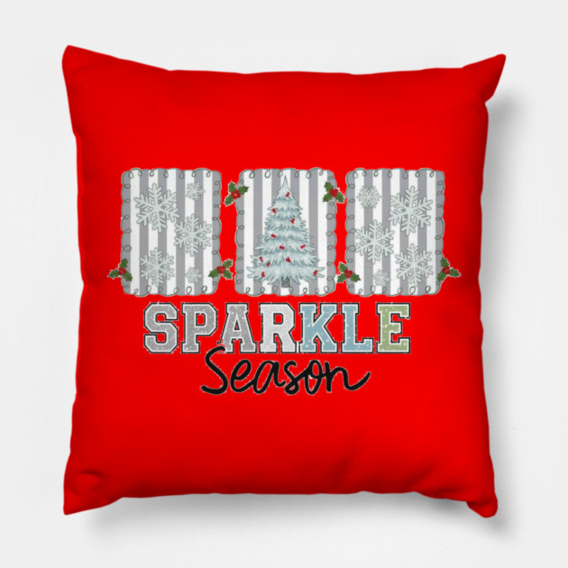Sparkle Season Christmas Tree & Snowflake Design Pillow by Kathy Hawke