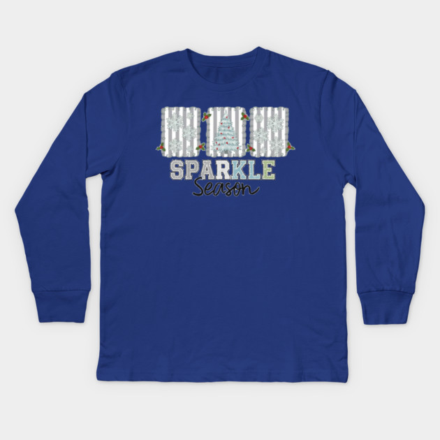 Sparkle Season Christmas Tree & Snowflake Design Kids Long Sleeve T-Shirt by Kathy Hawke