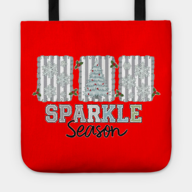 Sparkle Season Christmas Tree & Snowflake Design Tote by Kathy Hawke