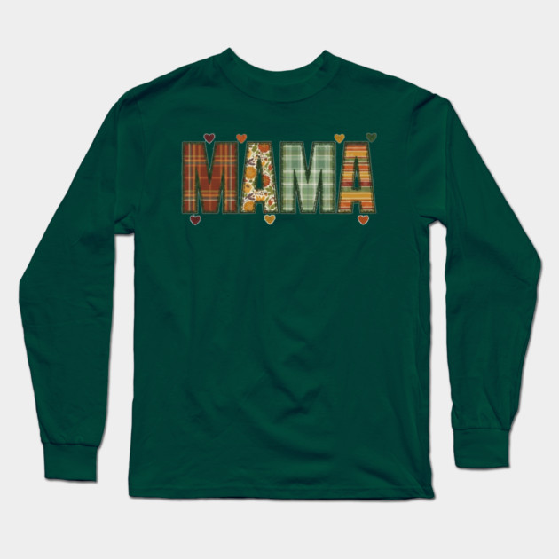 Rustic Mama Plaid Floral Retro Boho Fall Design Long Sleeve T-Shirt by Kathy Hawke