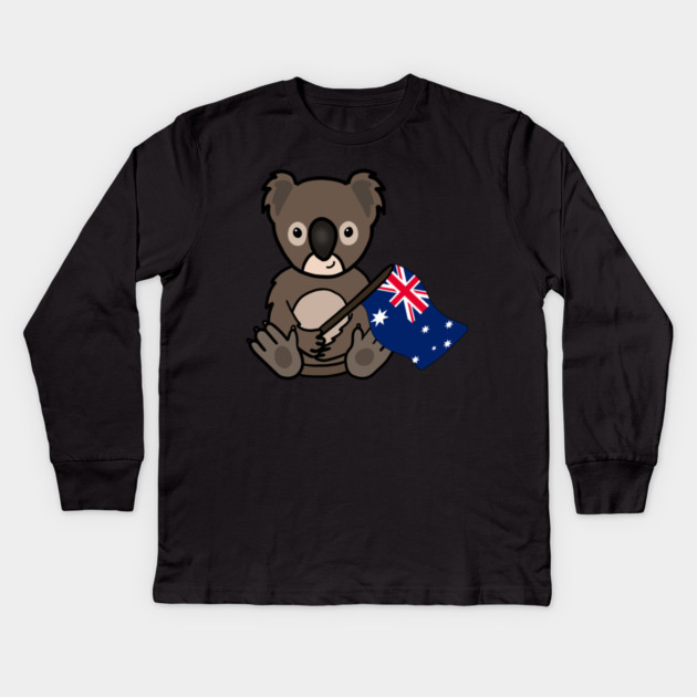 Cute Koala Australian Flag Animal Kids Long Sleeve T-Shirt by logiamerch