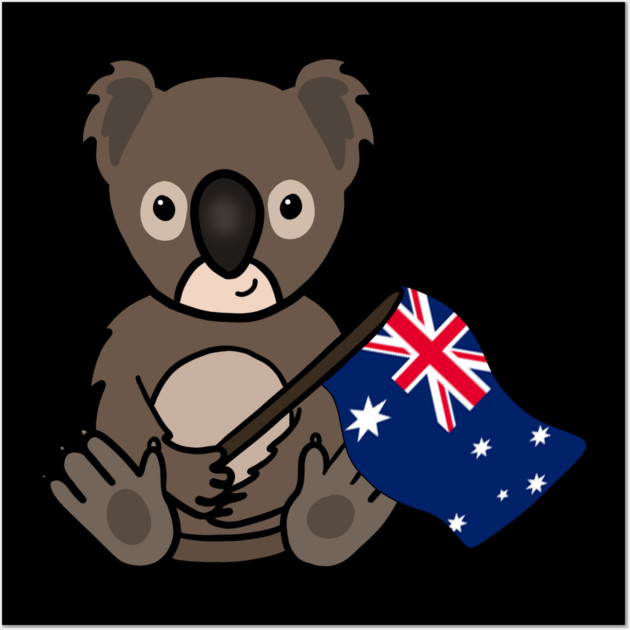 Cute Koala Australian Flag Animal Wall Art by logiamerch