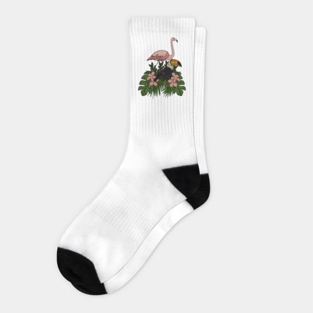 Toucan Bird Flamingo Bird Floral Palm Leaves Socks by logiamerch