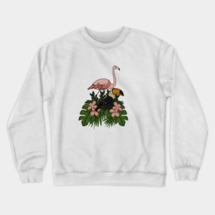 Toucan Bird Flamingo Bird Floral Palm Leaves Crewneck Sweatshirt