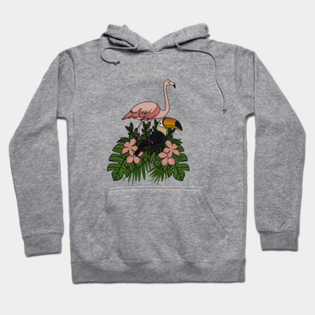 Toucan Bird Flamingo Bird Floral Palm Leaves Hoodie by logiamerch