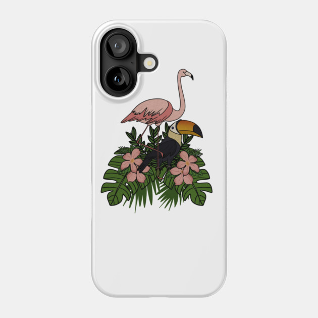 Toucan Bird Flamingo Bird Floral Palm Leaves Phone Case by logiamerch