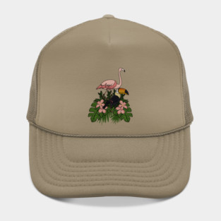 Toucan Bird Flamingo Bird Floral Palm Leaves Hat