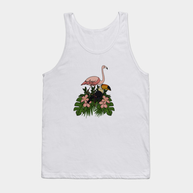 Toucan Bird Flamingo Bird Floral Palm Leaves Tank Top by logiamerch