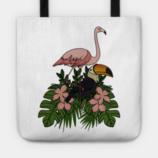 Toucan Bird Flamingo Bird Floral Palm Leaves Tote
