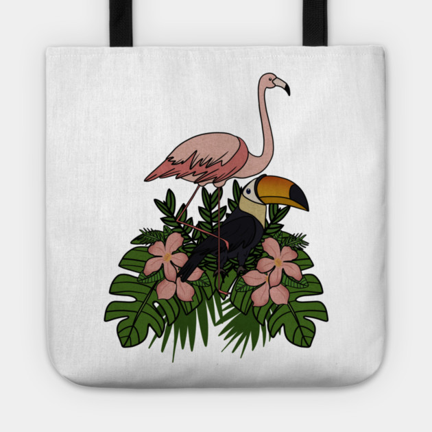Toucan Bird Flamingo Bird Floral Palm Leaves Tote by logiamerch