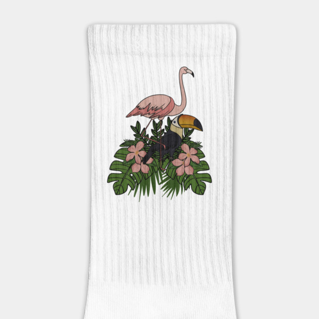 Toucan Bird Flamingo Bird Floral Palm Leaves by logiamerch