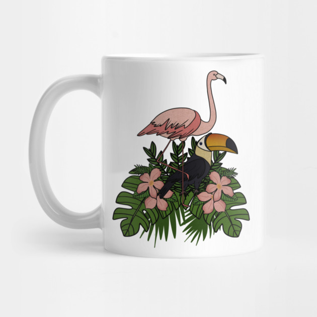 Toucan Bird Flamingo Bird Floral Palm Leaves by logiamerch