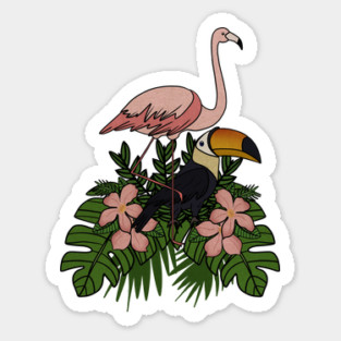 Toucan Bird Flamingo Bird Floral Palm Leaves Magnet
