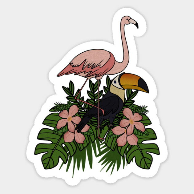 Toucan Bird Flamingo Bird Floral Palm Leaves Magnet by logiamerch