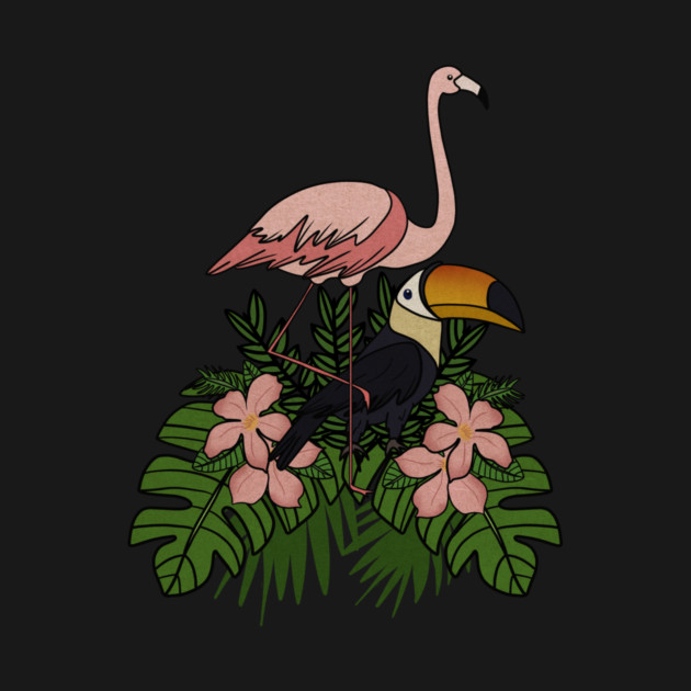 Toucan Bird Flamingo Bird Floral Palm Leaves by logiamerch