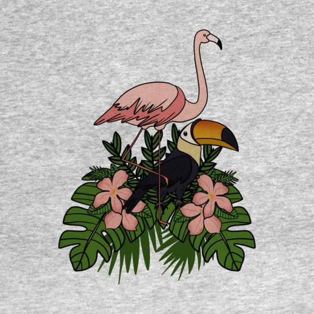 Toucan Bird Flamingo Bird Floral Palm Leaves by logiamerch