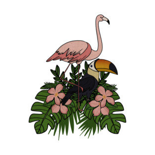 Toucan Bird Flamingo Bird Floral Palm Leaves T-Shirt