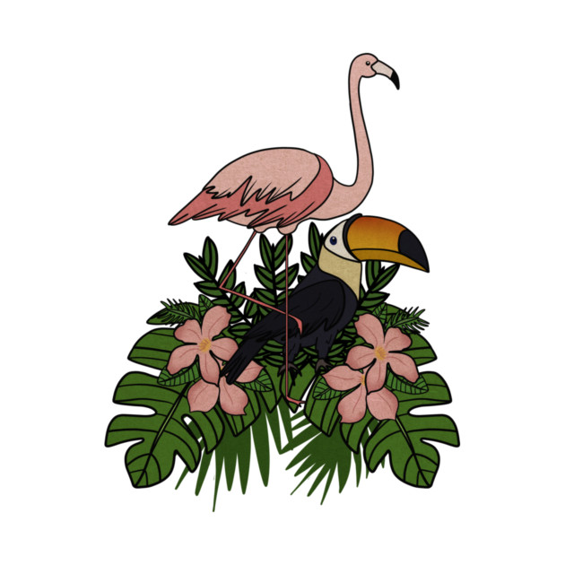 Toucan Bird Flamingo Bird Floral Palm Leaves by logiamerch