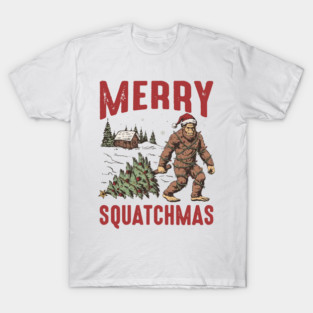 Merry Squatchmas, Bigfoot Christmas Tree T-Shirt