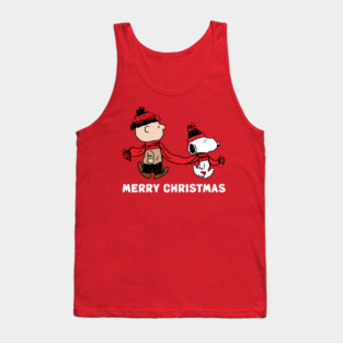 charlie brown and snoopy walk on christmas Tank Top