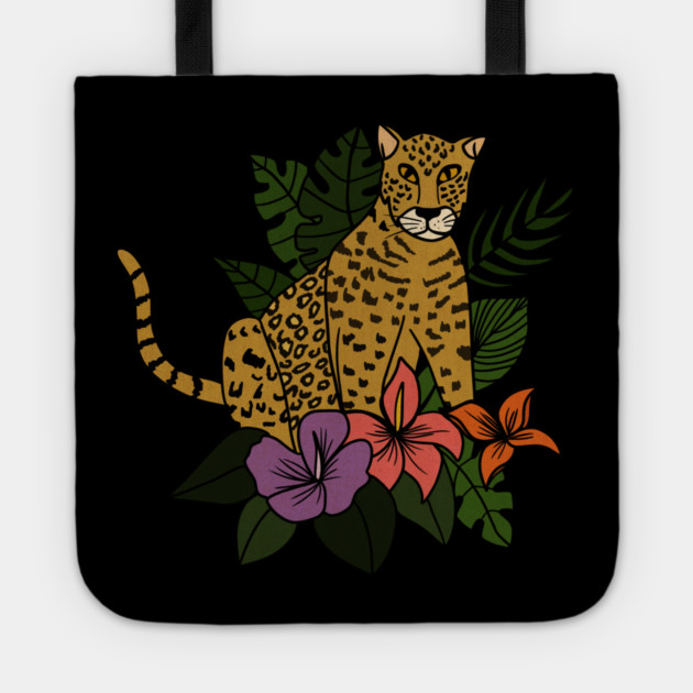 Jaguar Tropical Vibes Big Cat Floral Style Tote by logiamerch
