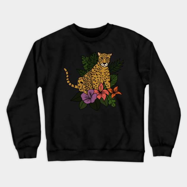 Jaguar Tropical Vibes Big Cat Floral Style Crewneck Sweatshirt by logiamerch