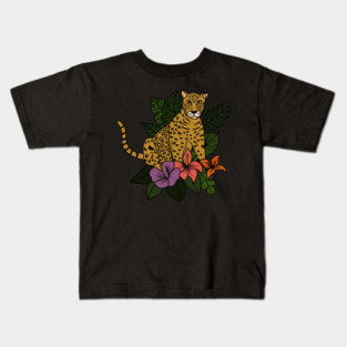 Jaguar Tropical Vibes Big Cat Floral Style Kids T-Shirt