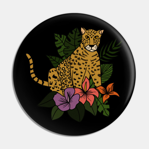 Jaguar Tropical Vibes Big Cat Floral Style Pin by logiamerch