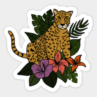 Jaguar Tropical Vibes Big Cat Floral Style Sticker