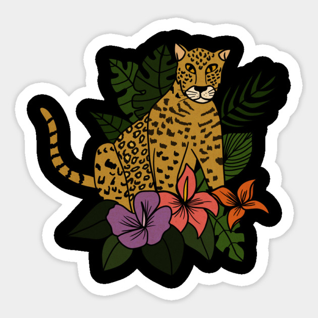 Jaguar Tropical Vibes Big Cat Floral Style Magnet by logiamerch
