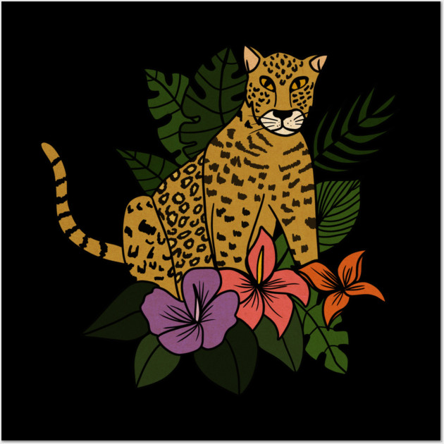 Jaguar Tropical Vibes Big Cat Floral Style Wall Art by logiamerch