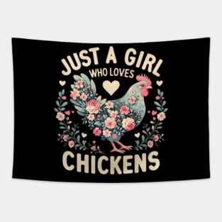 Floral Farmer Just A Girl Who Loves Chickens Cute Farm Farming Tapestry